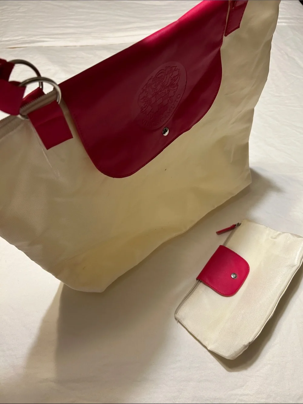 Vince Camuto Cream and Hot Pink Tote with Matching Pouch